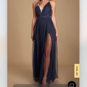 Rare Beauty Navy Blue Backless Maxi Dress